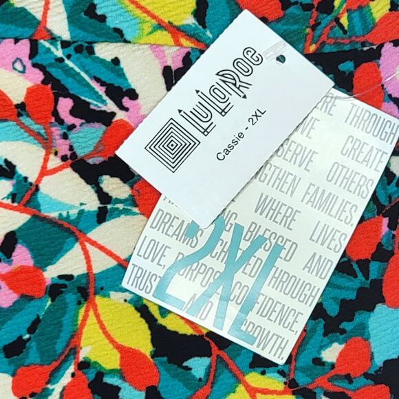 LuLaRoe Cassie Skirt 2XL Multicolor Floral Black Aqua Pink Spring Summer Pencil - Picture 3 of 10